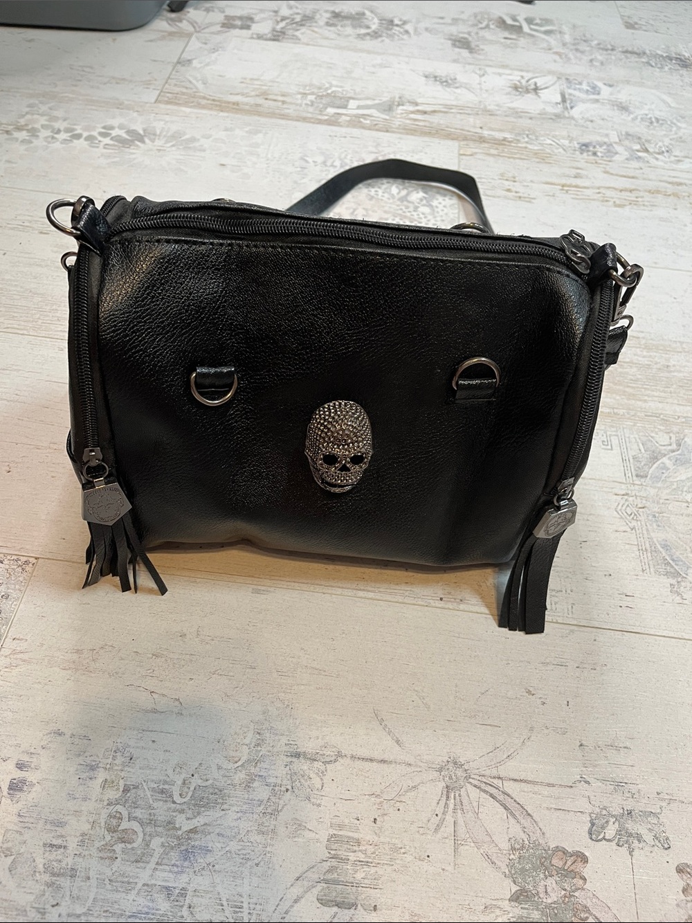 Black Faux Leather Skull Detail Bag